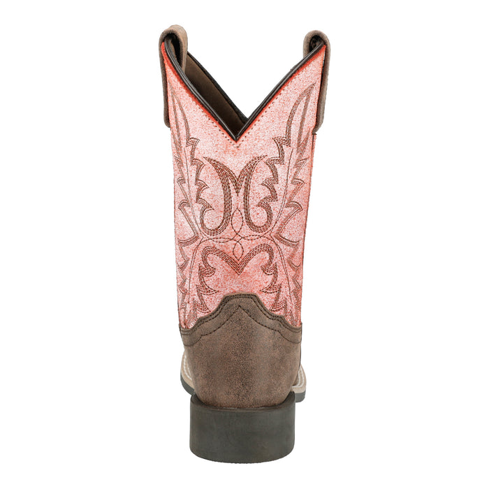 Smoky Mountain Boots Kids Unisex Rustic Rider Brown/Coral Leather Cowboy Boots