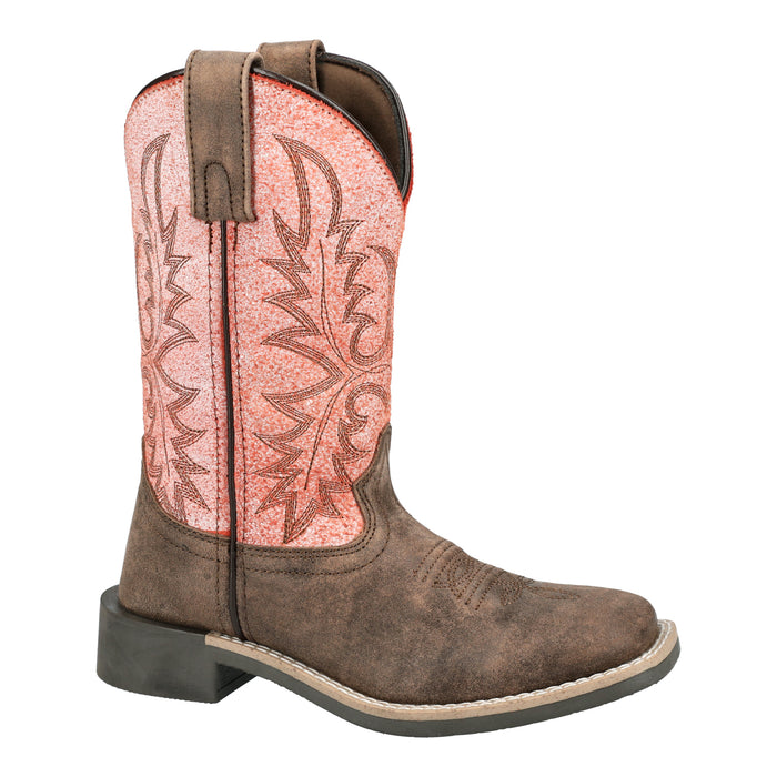 Smoky Mountain Boots Youth Unisex Rustic Rider Brown/Coral Leather Cowboy Boots