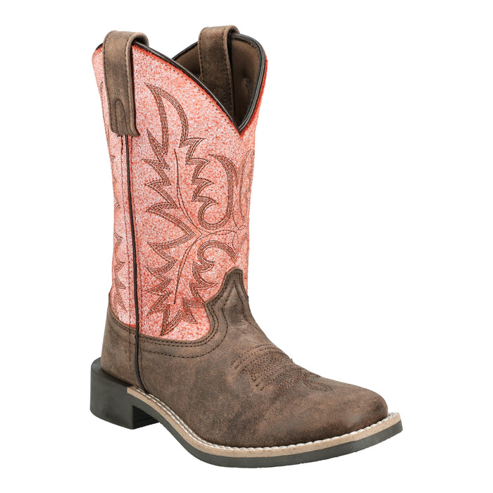 Smoky Mountain Boots Youth Unisex Rustic Rider Brown/Coral Leather Cowboy Boots