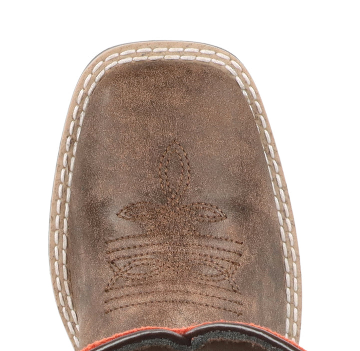 Smoky Mountain Boots Youth Unisex Rustic Rider Brown/Coral Leather Cowboy Boots