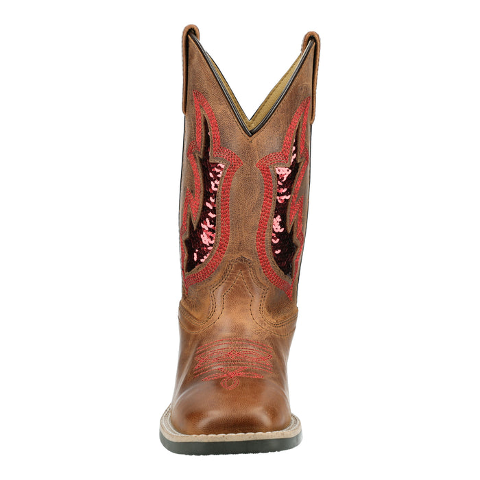 Smoky Mountain Boots Youth Girls Nevada Brown Oil/Red Leather Cowboy Boots