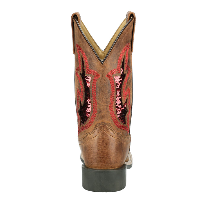 Smoky Mountain Boots Youth Girls Nevada Brown Oil/Red Leather Cowboy Boots