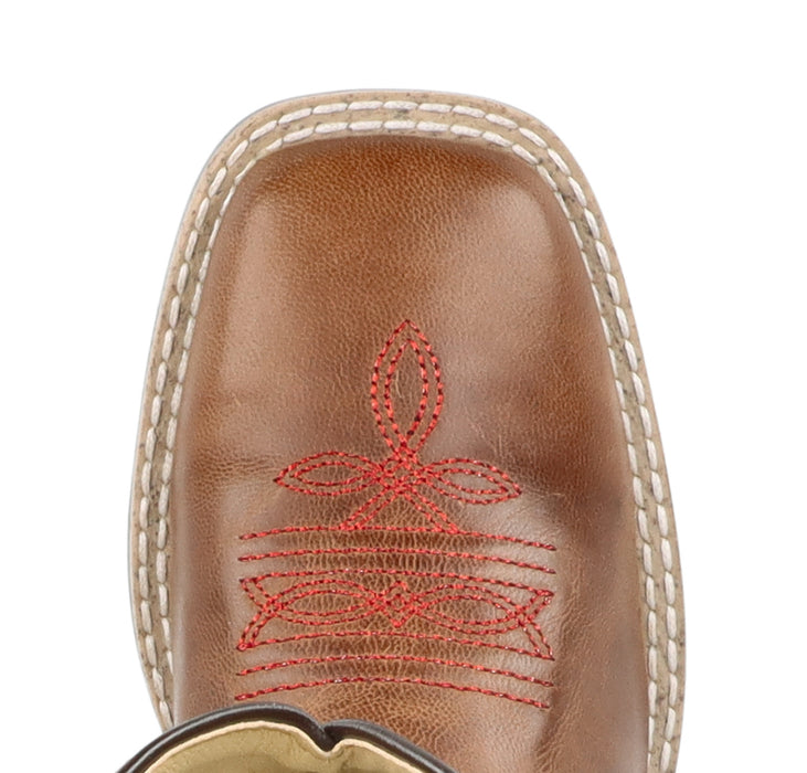 Smoky Mountain Boots Youth Girls Nevada Brown Oil/Red Leather Cowboy Boots