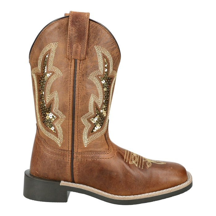 Smoky Mountain Boots Youth Girls Nevada Brown Oil/Gold Leather Cowboy Boots