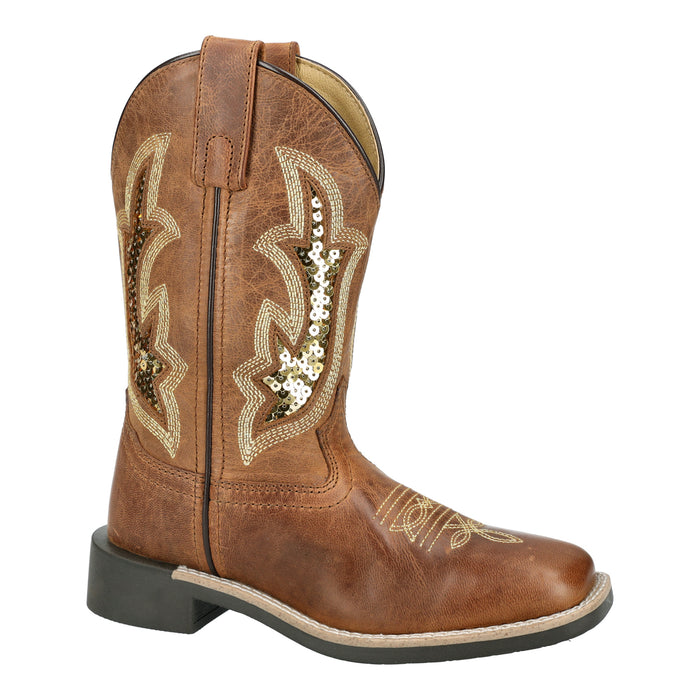 Smoky Mountain Boots Youth Girls Nevada Brown Oil/Gold Leather Cowboy Boots