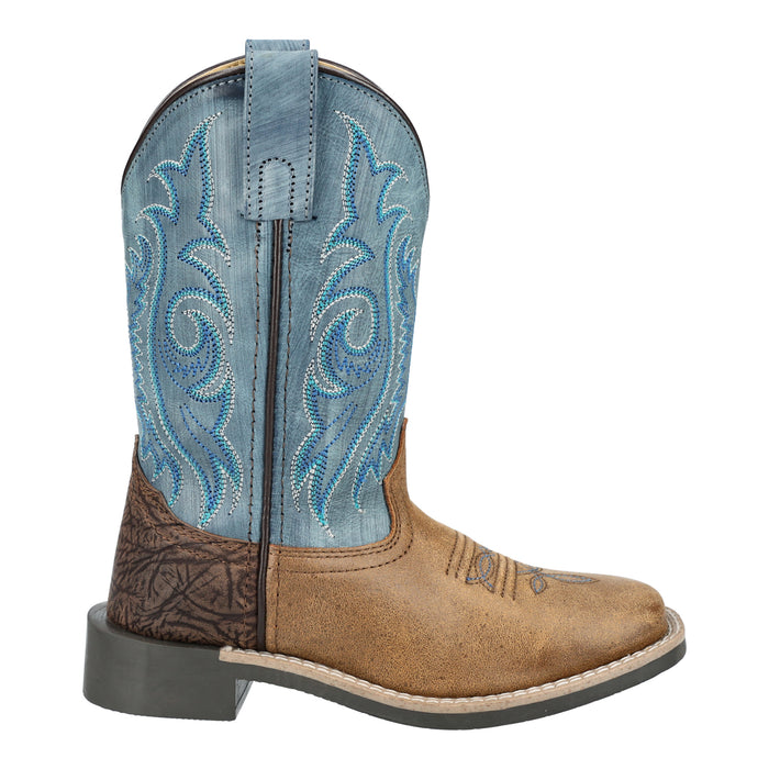 Smoky Mountain Boots Youth Unisex Cole Vintage Brown/Blue Leather Cowboy Boots
