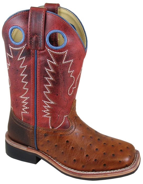 Smoky Mountain Youth Boys Cheyenne Cognac/Red Ostrich Print Cowboy Boots
