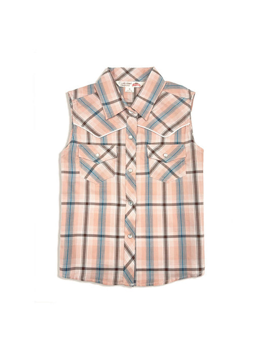 Ely and Walker Kids Girls Western Plaid Peach Cotton Blend S/L Shirt