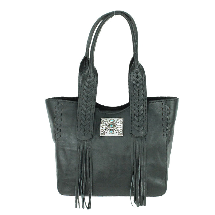American West Womens Mohave Canyon Black Leather Shoulder Tote Bag