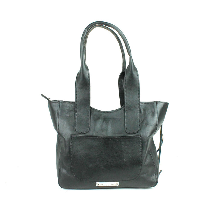 American West Womens Mohave Canyon Black Leather Shoulder Tote Bag