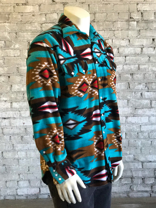 Rockmount Mens Native Pattern Western Turquoise/Brown Fleece L/S Shirt