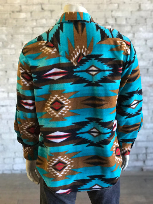 Rockmount Mens Native Pattern Western Turquoise/Brown Fleece L/S Shirt