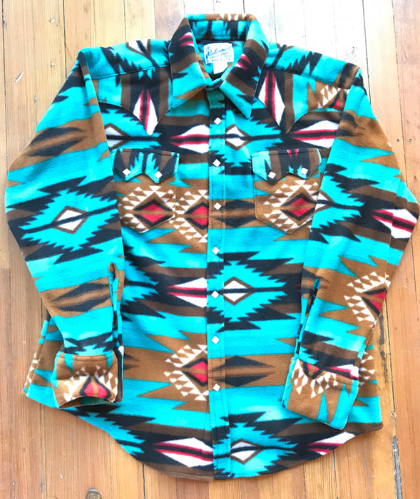 Rockmount Mens Native Pattern Western Turquoise/Brown Fleece L/S Shirt