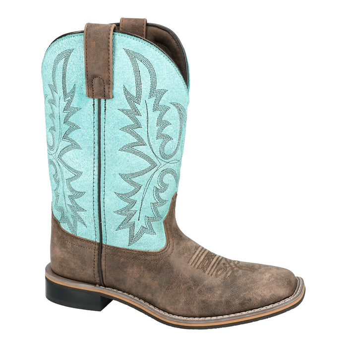 Smoky Mountain Boots Womens Rustic Rider Brown/Turquoise Leather Cowboy Boots