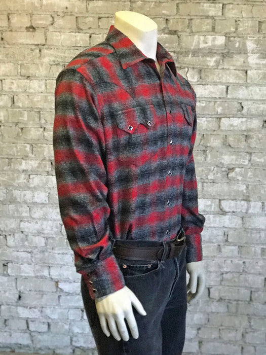 Rockmount Mens Red/Grey 100% Cotton Flannel Plaid Western L/S Shirt
