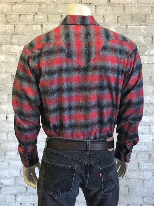 Rockmount Mens Red/Grey 100% Cotton Flannel Plaid Western L/S Shirt