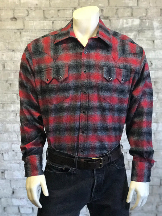 Rockmount Mens Red/Grey 100% Cotton Flannel Plaid Western L/S Shirt