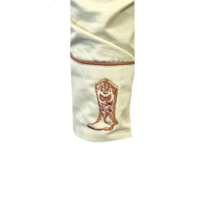 Rockmount Mens Guitar Boot and Hat White 100% Cotton L/S Shirt