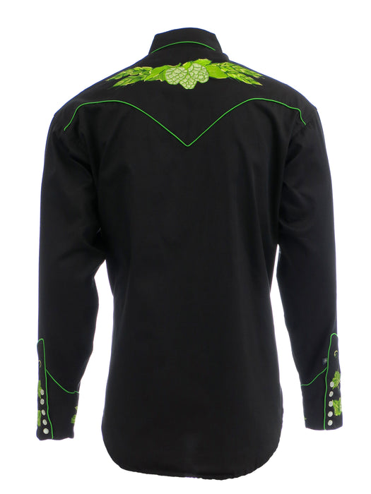 Rockmount Mens Black 100% Cotton L/S Western Shirt Vintage Hops Embroidered