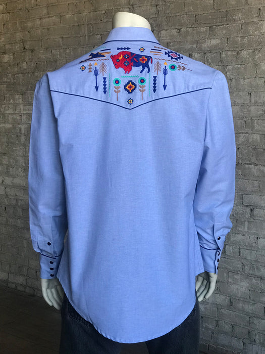 Rockmount Mens Chambray 100% Cotton American Bison Western L/S Shirt