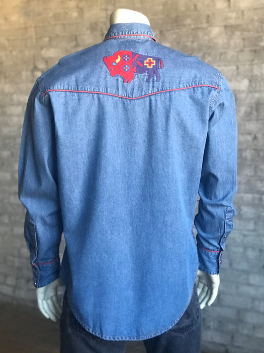 Rockmount Mens Denim 100% Cotton American Bison Western L/S Shirt