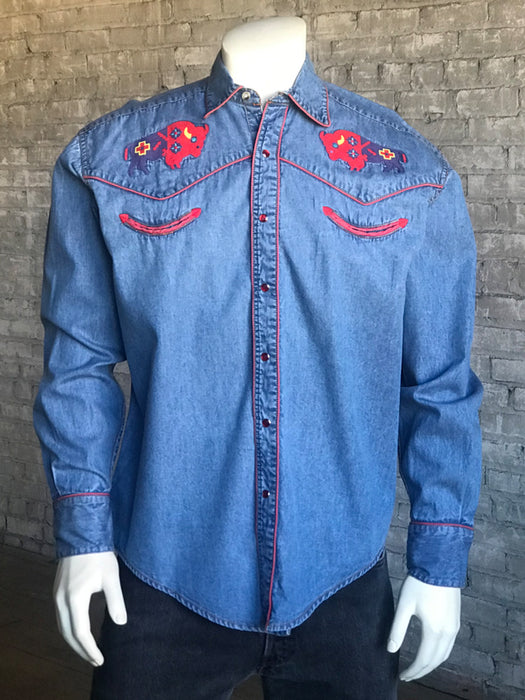 Rockmount Mens Denim 100% Cotton American Bison Western L/S Shirt