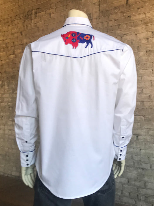 Rockmount Mens White 100% Cotton American Bison Western L/S Shirt