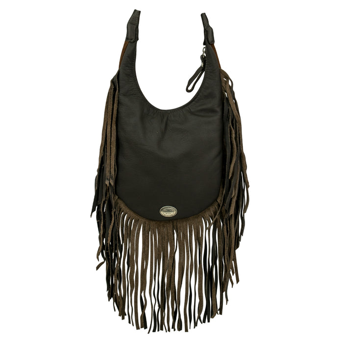 American West Womens Fringed Cowgirl Hobo Brindle Hair-On Leather Crossbody Bag