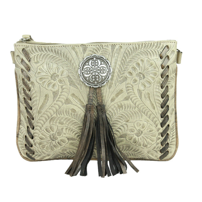 American West Womens Lariats and Lace Sand Leather Crossbody Bag