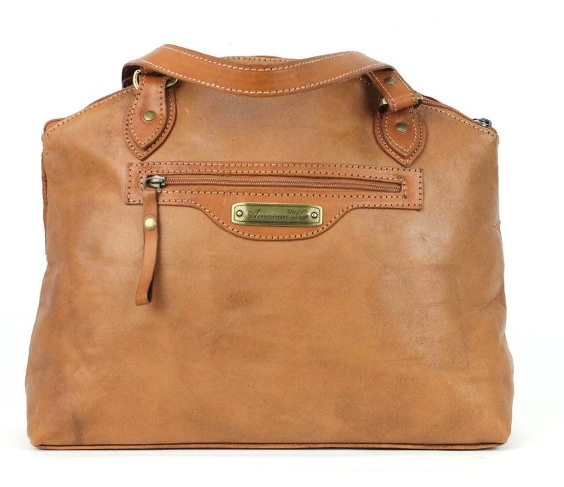 American West Womens Texas Rose 14in Natural Tan Leather Handbag Bag