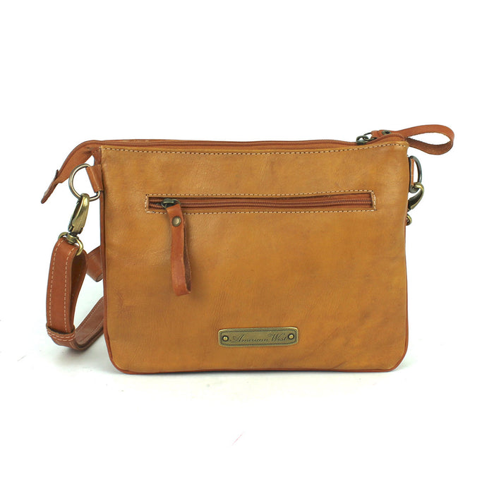 American West Womens Texas Rose Natural Tan Leather Crossbody Bag
