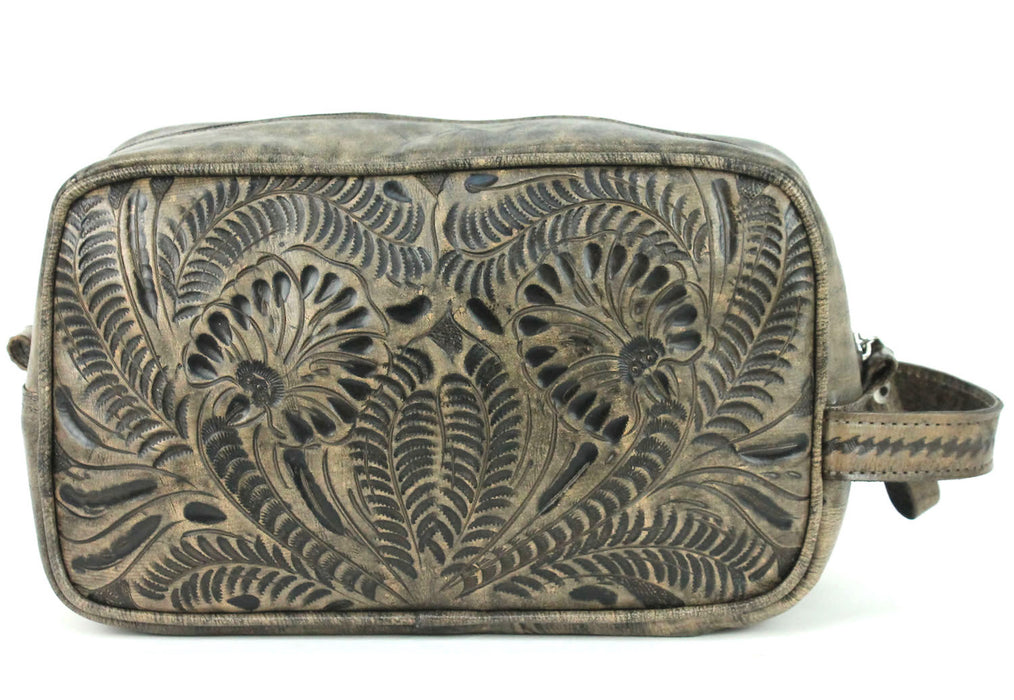 American West Womens Retro Romance Distressed Charcoal Brown Leather Shave Kit