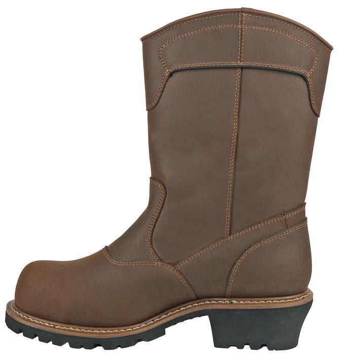Hoss Boots Mens Buford Logger Pull On CT PR Brown Leather Work Boots