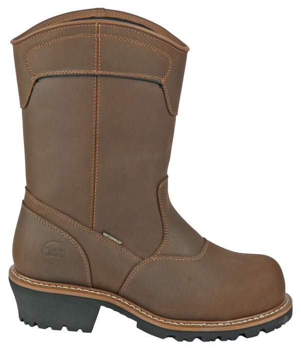 Hoss Boots Mens Buford Logger Pull On CT PR Brown Leather Work Boots
