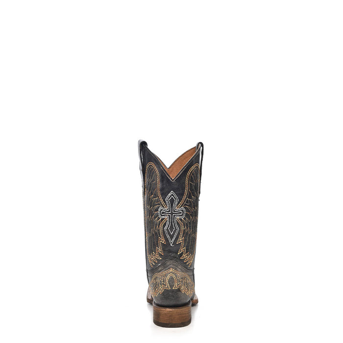 Corral Boots Kids Girl Leather Wing & Cross Black Square Toe Cowgirl