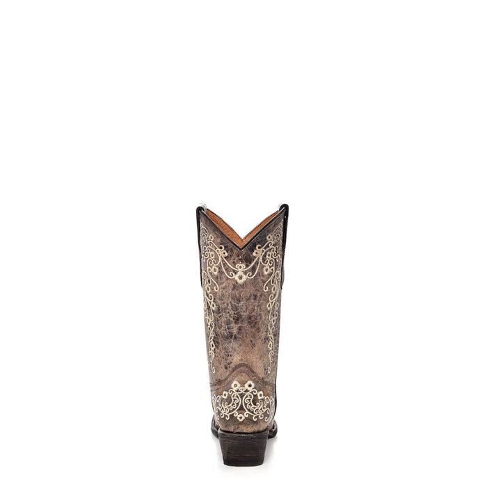Corral Boots Kids Girl Leather Embroidery Brown Bone Cowgirl