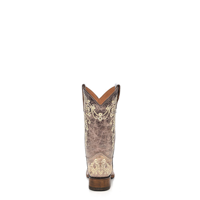 Corral Teen Embroidery Brown Cowhide Leather Cowgirl Boots