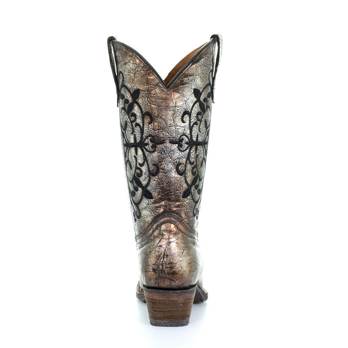 Corral Boots Kids Girl Leather Black Stitch Bronze Cowgirl