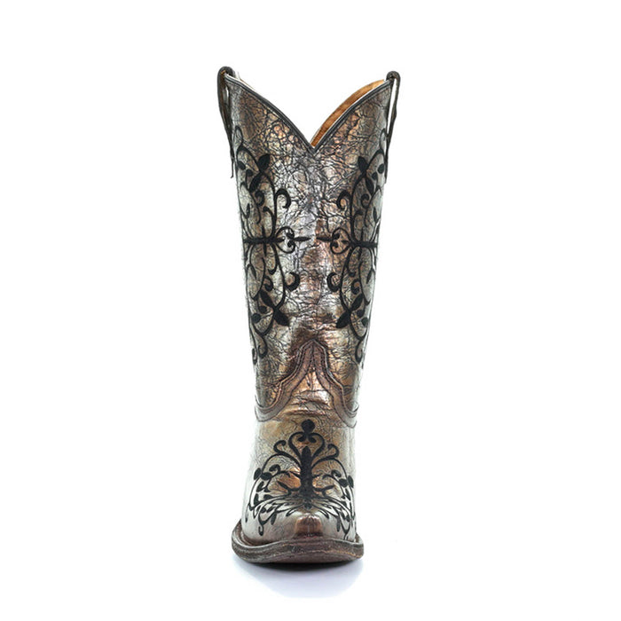 Corral Boots Kids Girl Leather Black Stitch Bronze Cowgirl