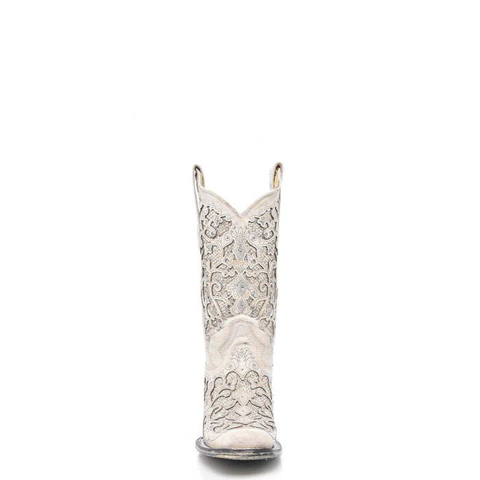 Corral Womens A3397 White Leather 11.5in Glitter Wedding Fashion Boots