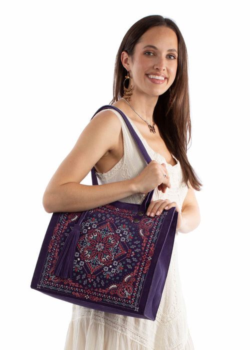 Scully Womens Artisan Print Carryall Ocean Leather 13x13x4.5in Tote Bag