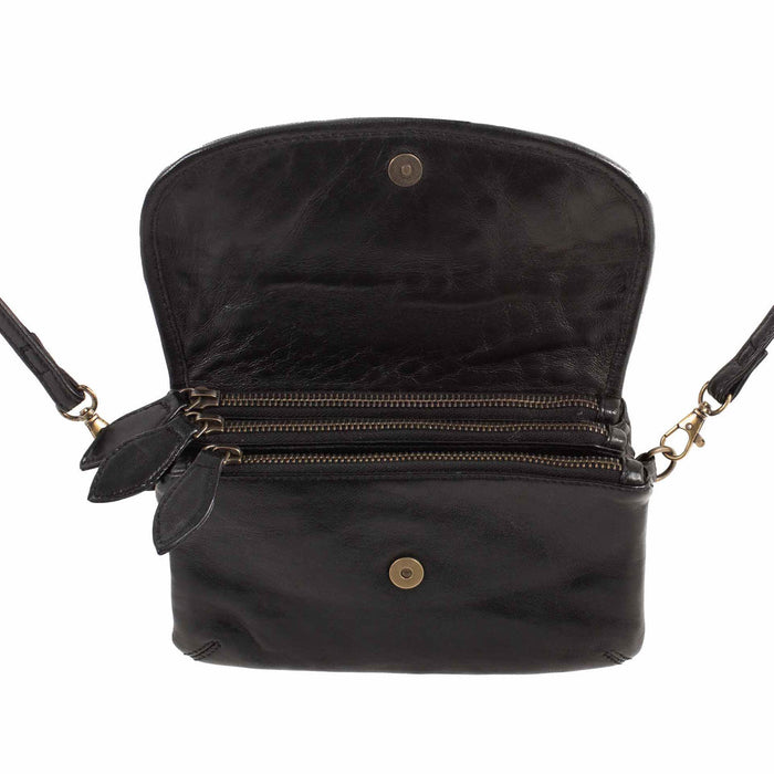 Scully Womens Woven Flap Essentials Black Leather 8.25x5x2.25in Crossbody Bag