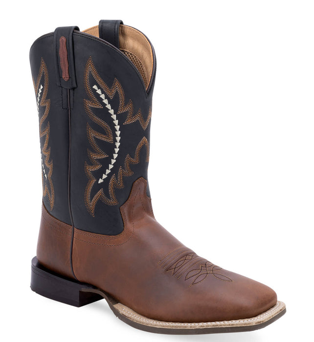 Old West Mens Broad Square Toe Brown/Black Leather 11in Cowboy Boots