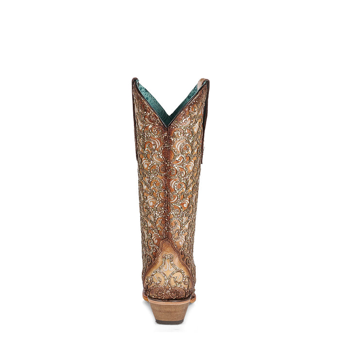 Corral Womens Glitter Overlay Triad Snip Toe Sand Cowhide 13.5in Cowboy Boots
