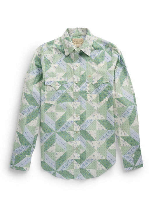 Ely and Walker Womens Granddaddy Quilt Print Sage Brush 100% Cotton L/S Shirt