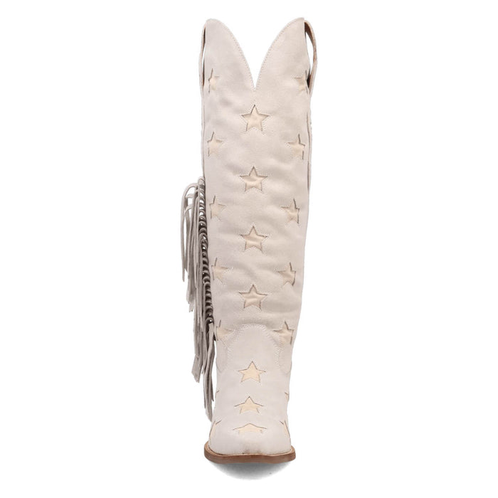 Dingo Womens Super Star White Suede Cowboy Boots