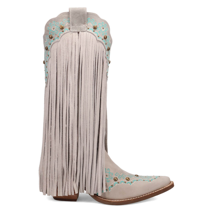 Dingo Womens Tequila Sunrise Off White Suede 13in Fringe Cowboy Boots