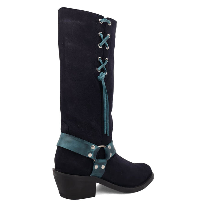 Dingo Mens Bronco Navy Suede 15in Harness Cowboy Boots