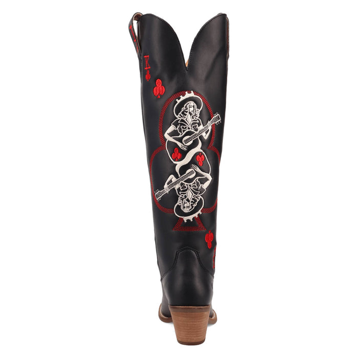 Dingo Womens King Of Clubs Black Leather 16in Cowgirl Cowboy Boots