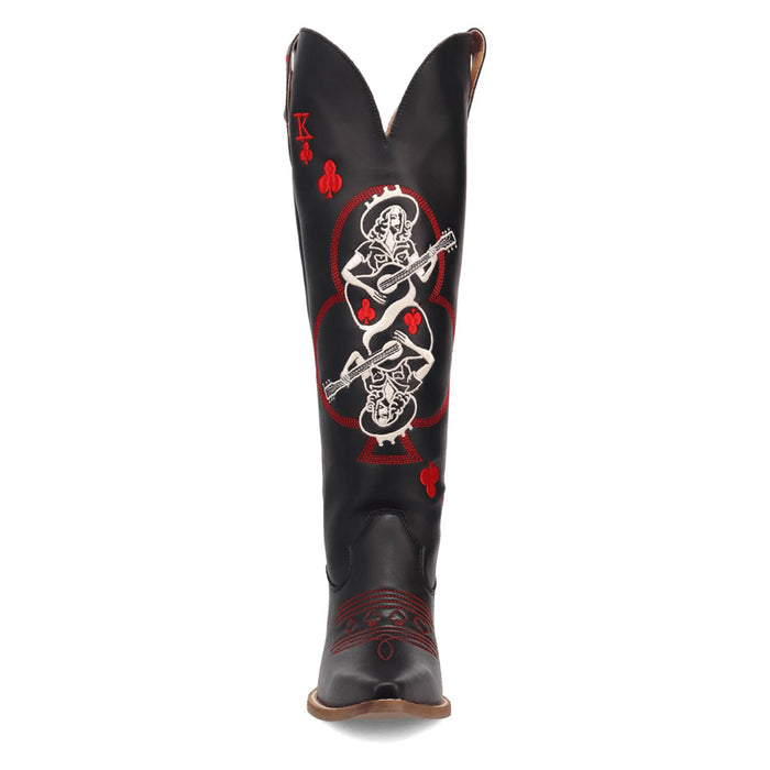 Dingo Womens King Of Clubs Black Leather 16in Cowgirl Cowboy Boots